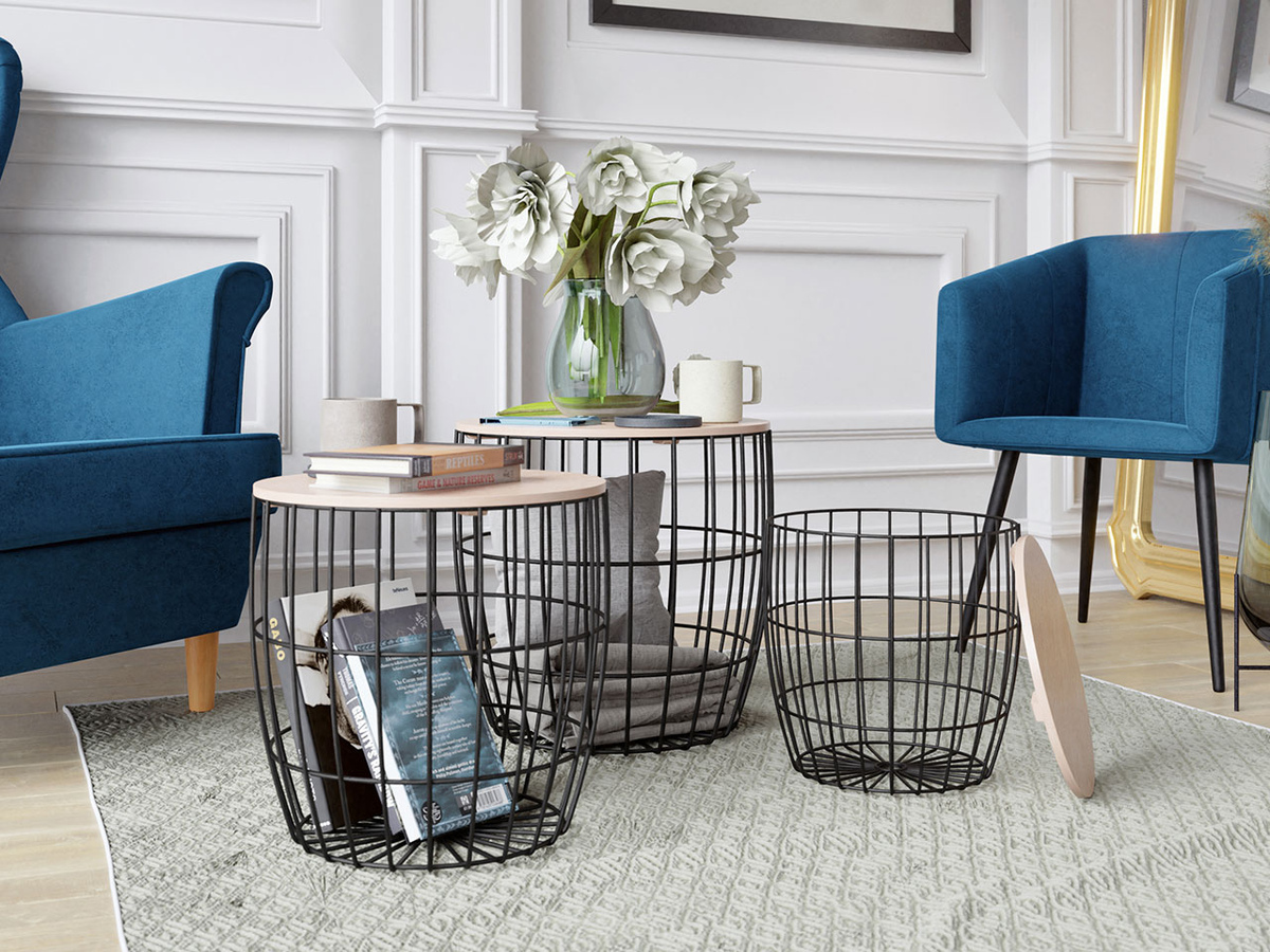 Set pomoćnih stolića Aedifis (Crna + Svijetlo drvo)