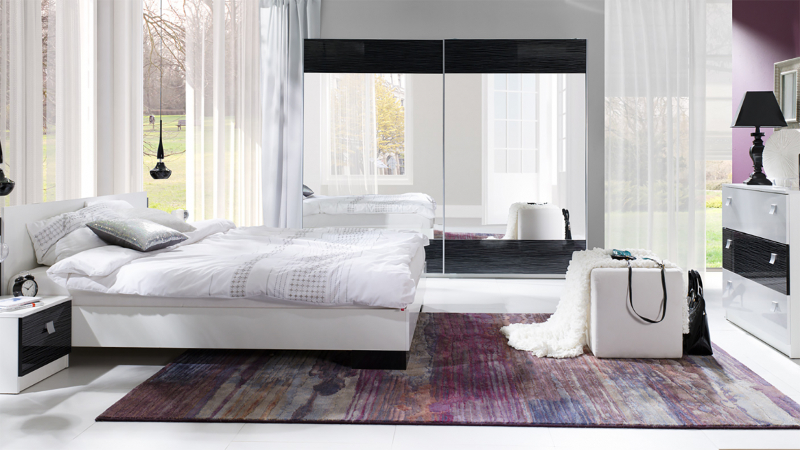 Noćni ormarić Murrieta 111 (Sjajno bijela + Sjajno crna)