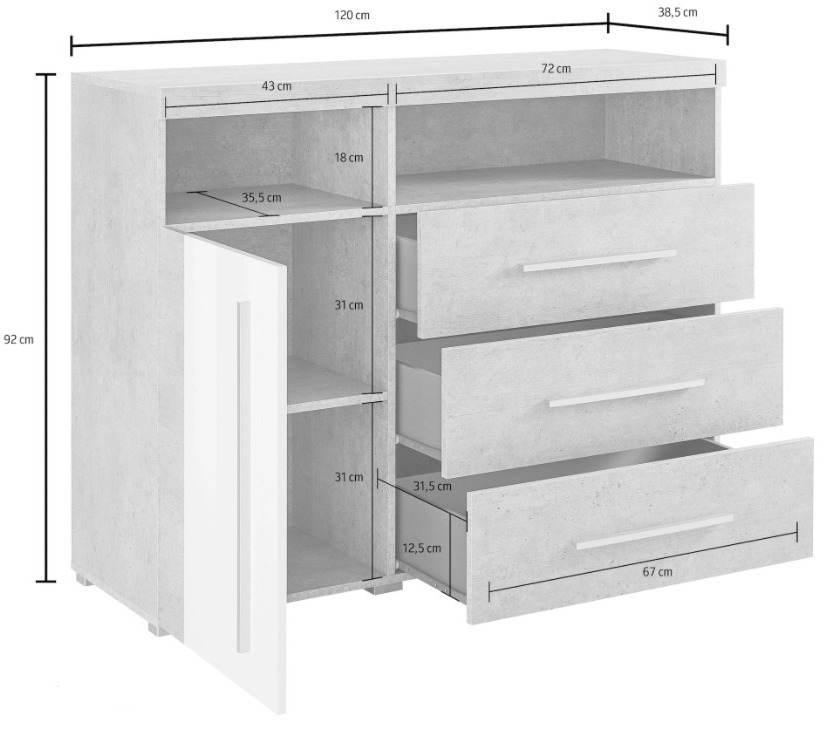 Komoda Sorciro 102 (Orah + Tamni hrast)