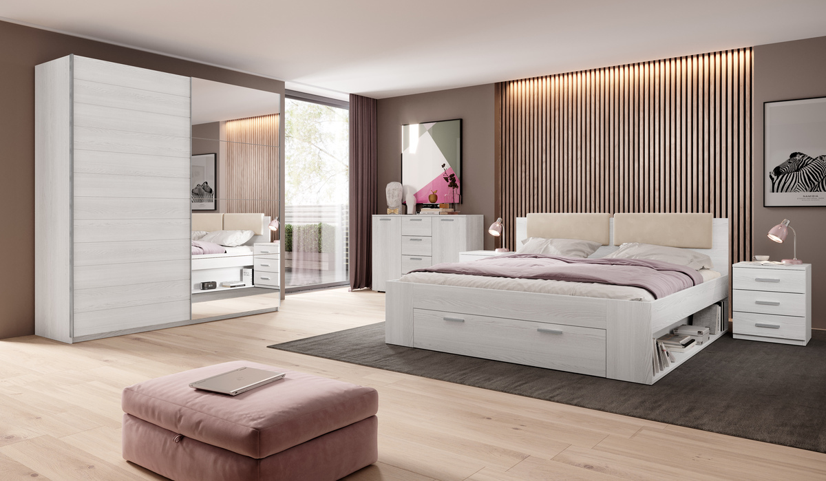 Krevet Levruvu 106 (Bijeljeni jasen + Bež)