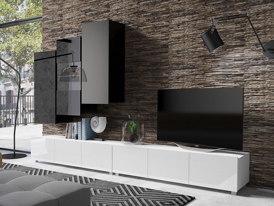 Set za dnevni boravak Tivdalu 133 (Bijela + Sjajno bijela + Crna + Sjajno crna)