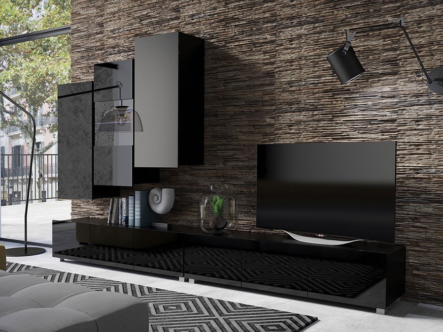 Set za dnevni boravak Tivdalu 133 (Crna + Sjajno crna)