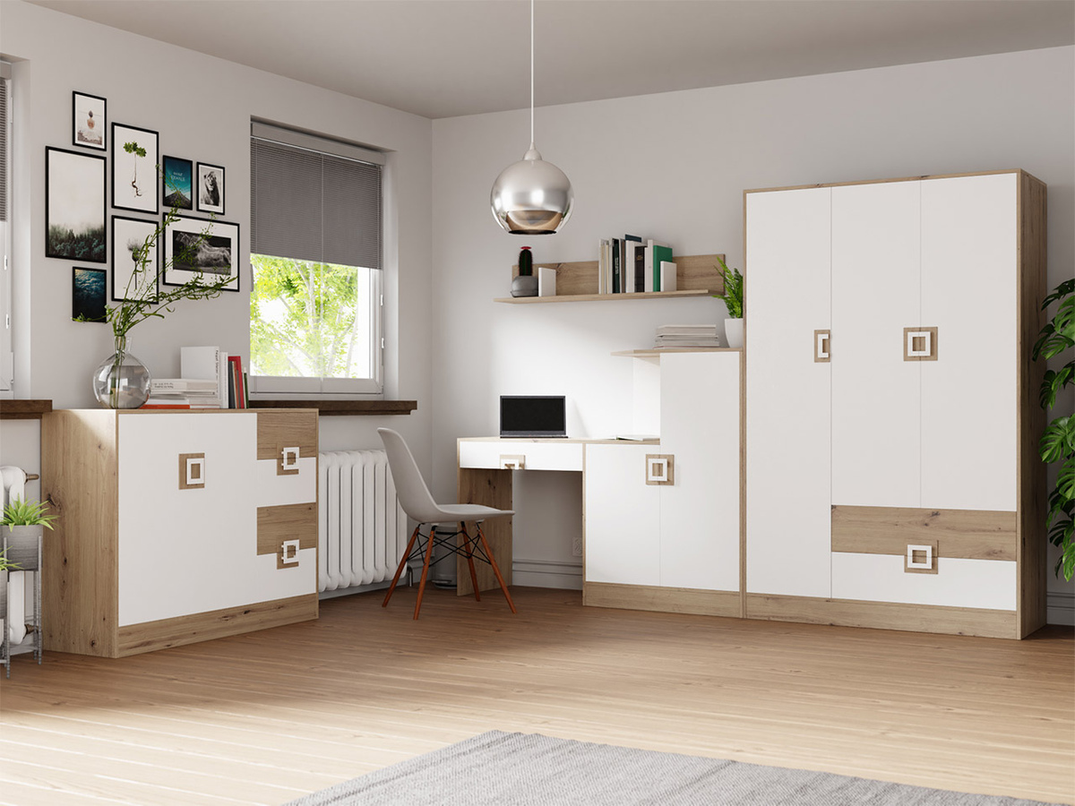 Set namještaja Tolfere 107 (Svijetli hrast + Bijela)