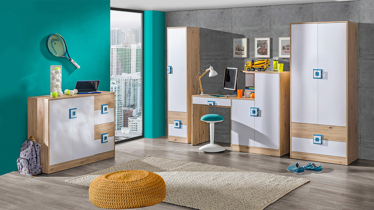 Ormar Balvire 104 (Svijetli hrast + Bijela + Ružičasta)