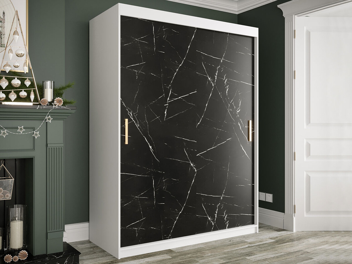 Ormar Hartford 248 (Mat bijela + Crni mramor)