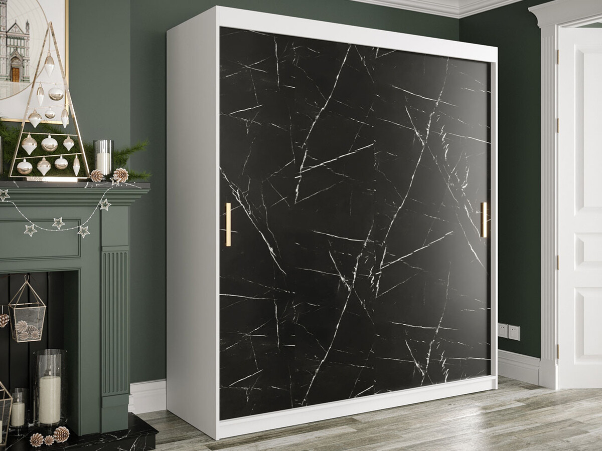 Ormar Hartford 249 (Mat bijela + Crni mramor)