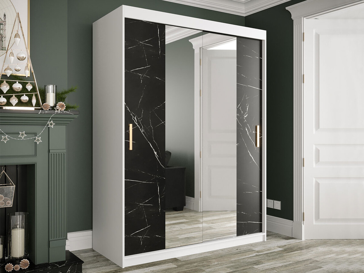 Ormar Hartford 254 (Mat bijela + Crni mramor)