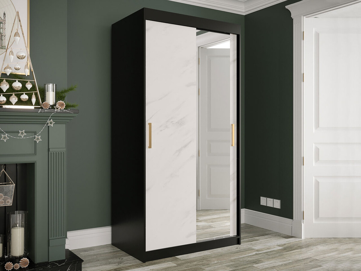 Ormar Hartford 258 (Mat crna + Bijeli mramor)