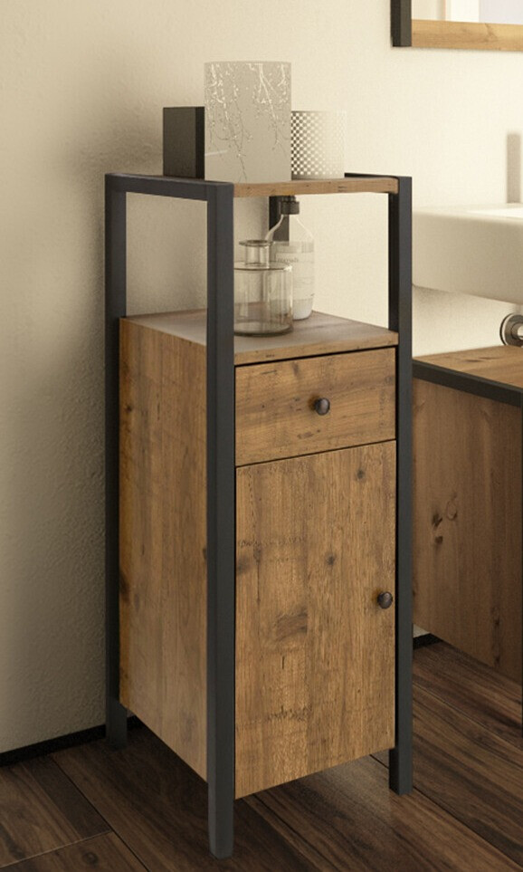 Samostojeći kupaonski ormarić Larnovo 112 (Tamni hrast + Crna)