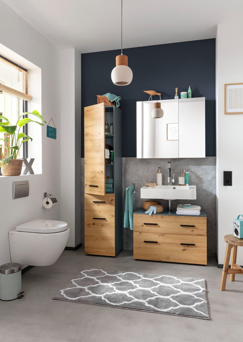 Samostojeći kupaonski ormarić Larlori 103 (Antracit + Hrast)