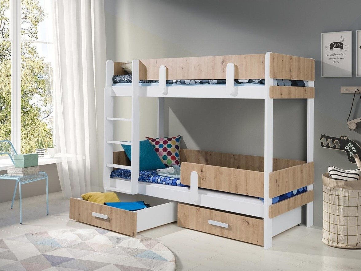 Krevet na kat Henderson 144 (Bijela + Hrast Artisan)