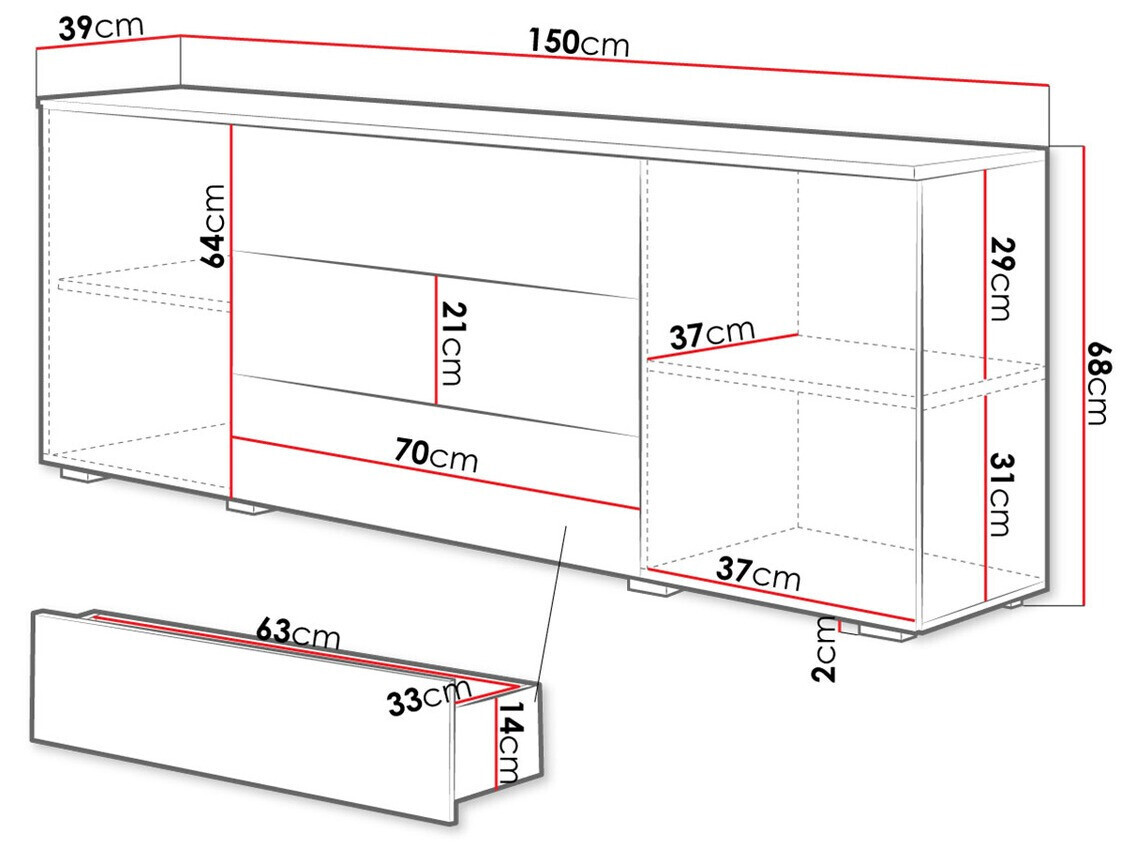 Komoda Sarasota 129 (Hrast Wotan + Sjajno bijela)