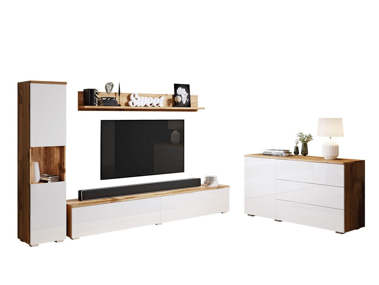 Dnevni boravak Sarasota 132 (Wotan hrast + Sjajno bijela)