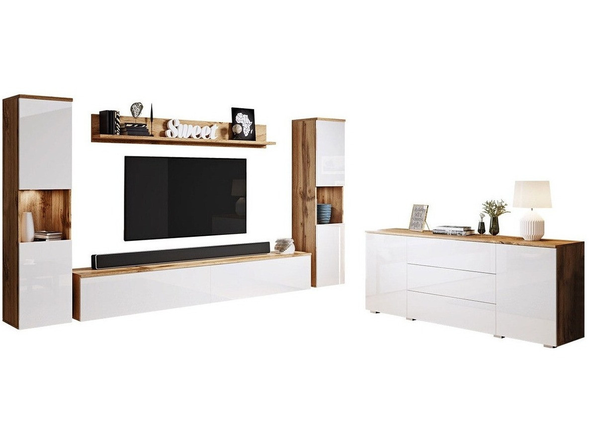 Set za dnevni boravak Sarasota 133 (Hrast Wotan + Sjajno bijela)