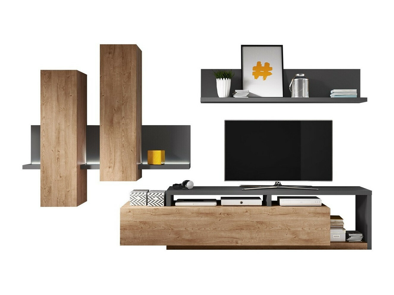 Set za dnevni boravak Lutiva 100 (Antracit + Ribbec hrast)