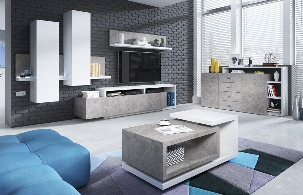 Set za dnevni boravak Lutiva 100 (Bijela + Boja betona)