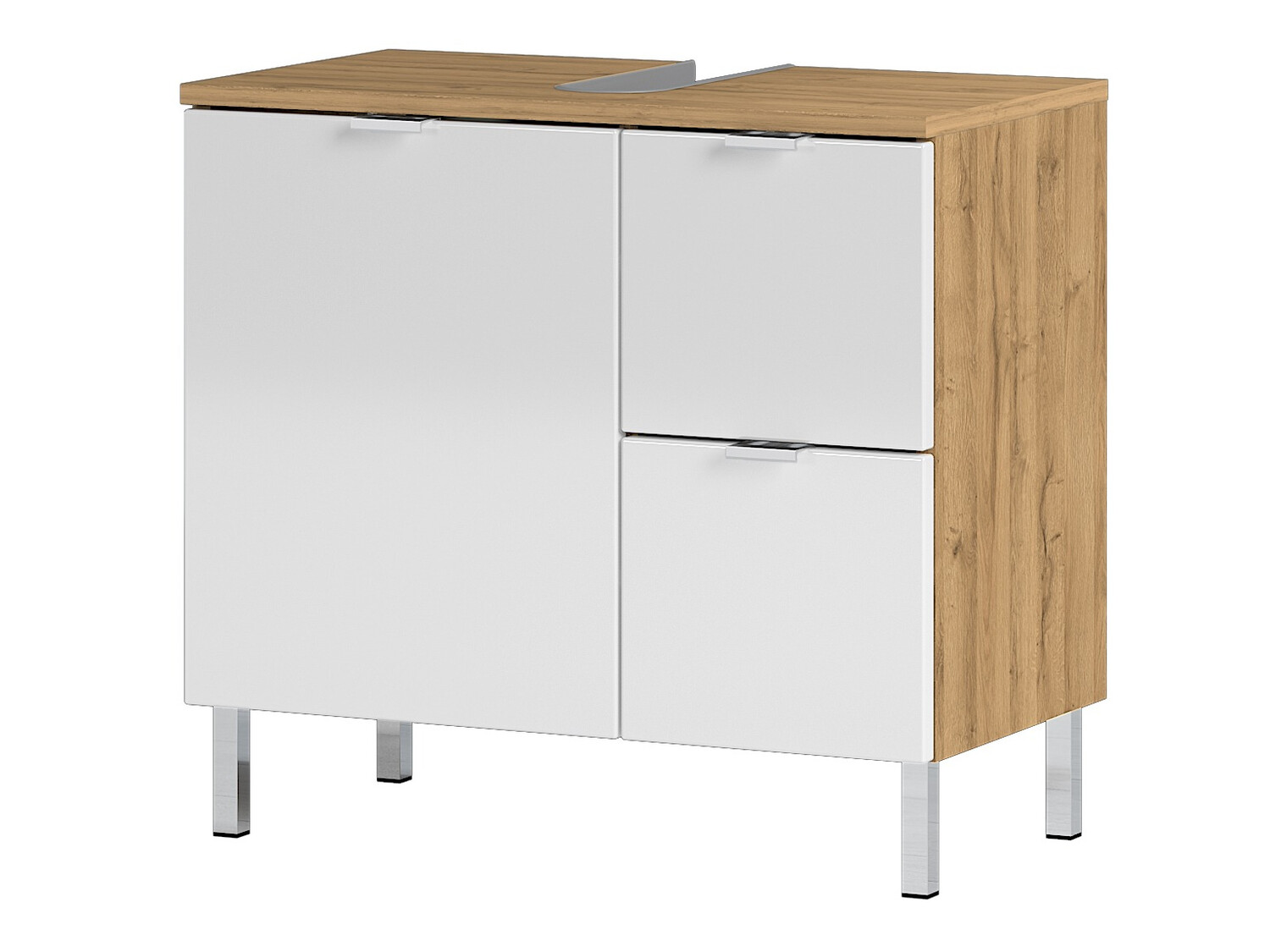 Samostojeći kupaonski ormarić za umivaonik Lomcamo 100 (Sjajno bijela + Hrast Grandson)