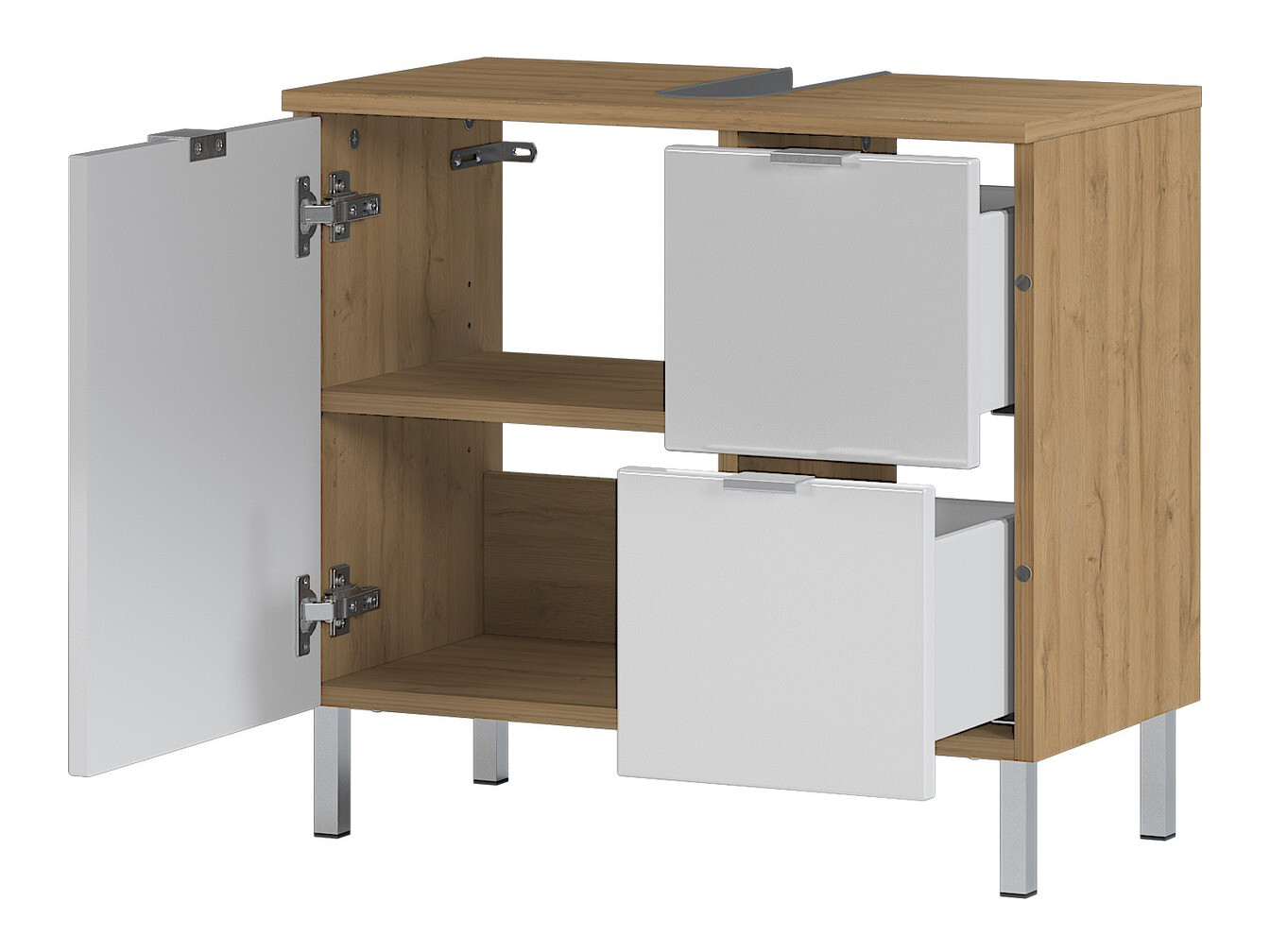 Samostojeći kupaonski ormarić za umivaonik Lomcamo 100 (Sjajno bijela + Hrast Grandson)