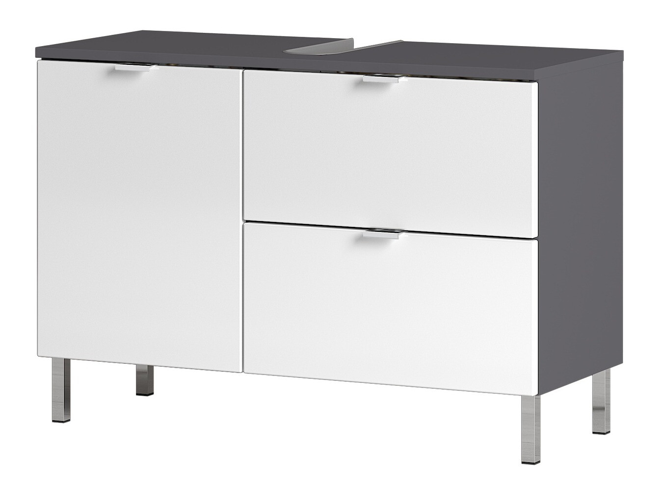 Samostojeći kupaonski ormarić za umivaonik Lomcamo 101 (Sjajno bijela + Grafit)