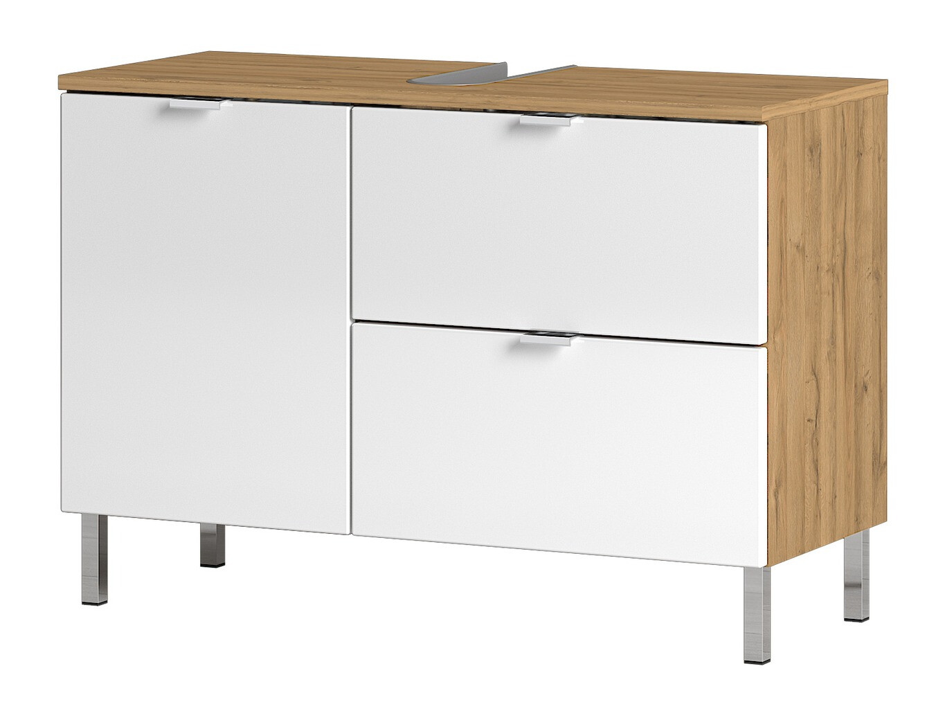 Samostojeći kupaonski ormarić za umivaonik Lomcamo 101 (Sjajno bijela + Grandson hrast)