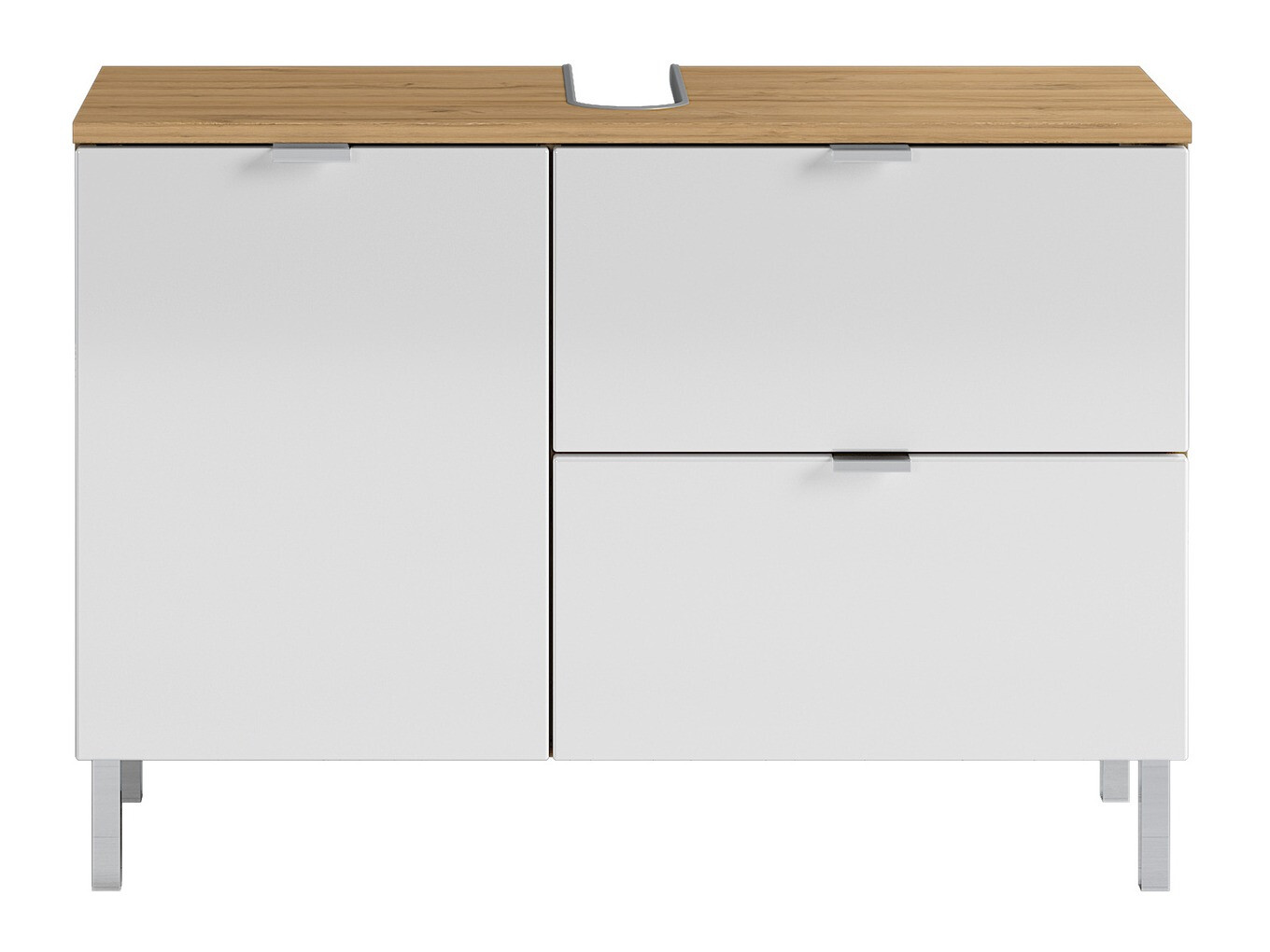 Samostojeći kupaonski ormarić za umivaonik Lomcamo 101 (Sjajno bijela + Hrast Grandson)