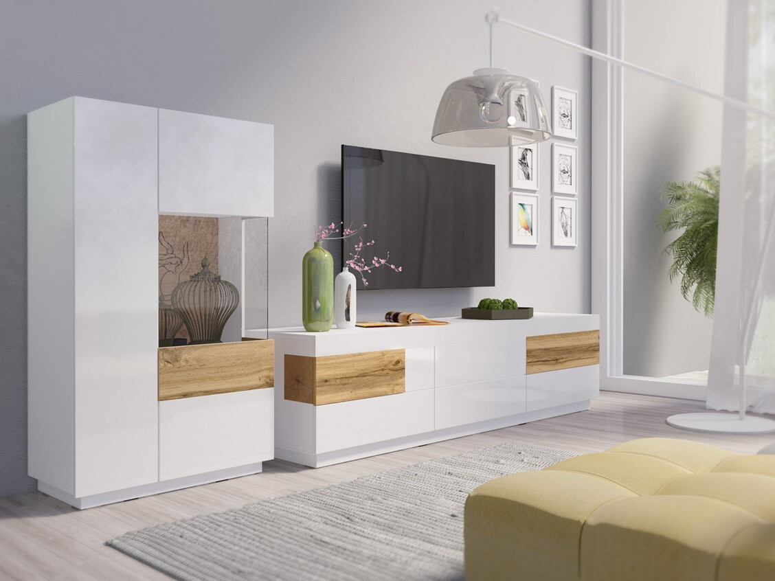 Ormarić Livlore 104 (Bijela + Sjajno bijela + Hrast Wotan)