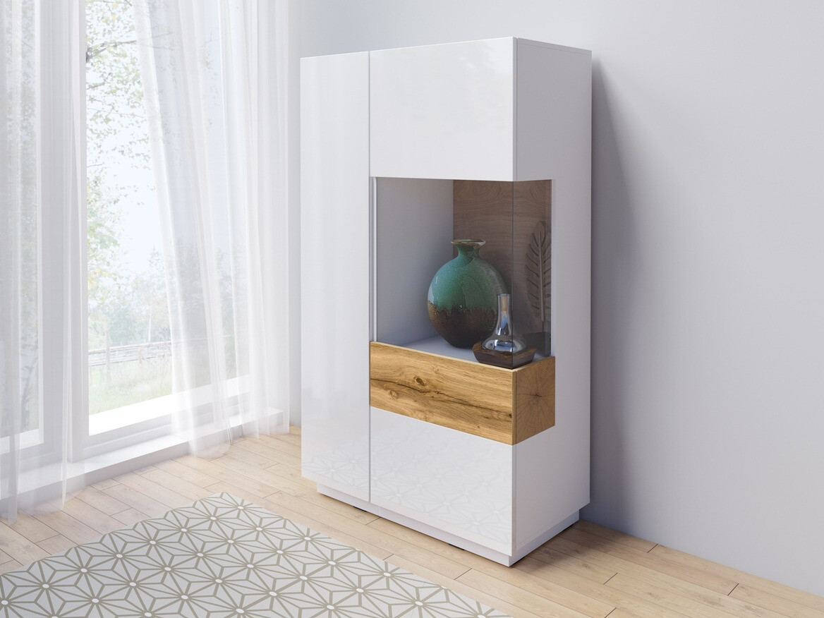 Ormarić Livlore 104 (Bijela + Sjajno bijela + Wotan hrast)