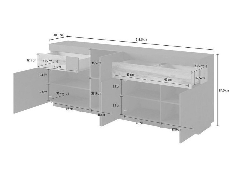 Set za dnevni boravak Livlore 108 (Bijela + Sjajno bijela + Hrast Wotan)