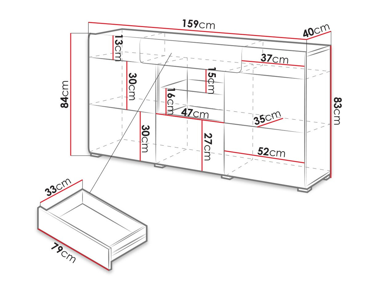 Komoda Torsone 108 (Bijela + Sjajno bijela + Hrast San Remo)
