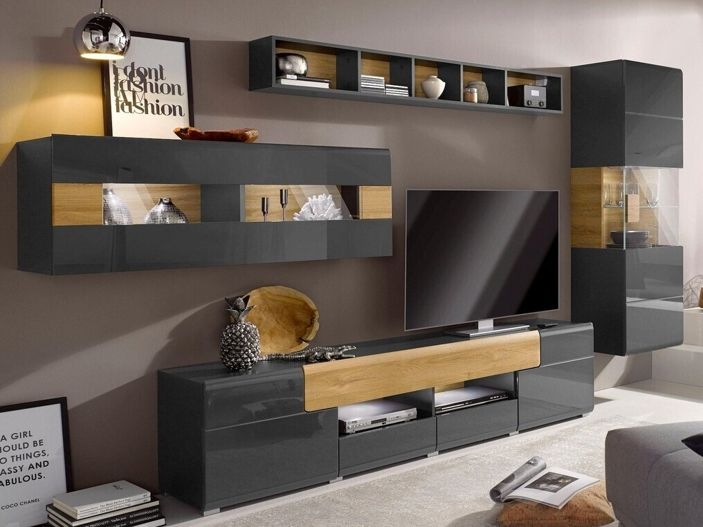 Zidna polica Torsone 109 (Antracit + Gloss antracit + Hrast Grandson)