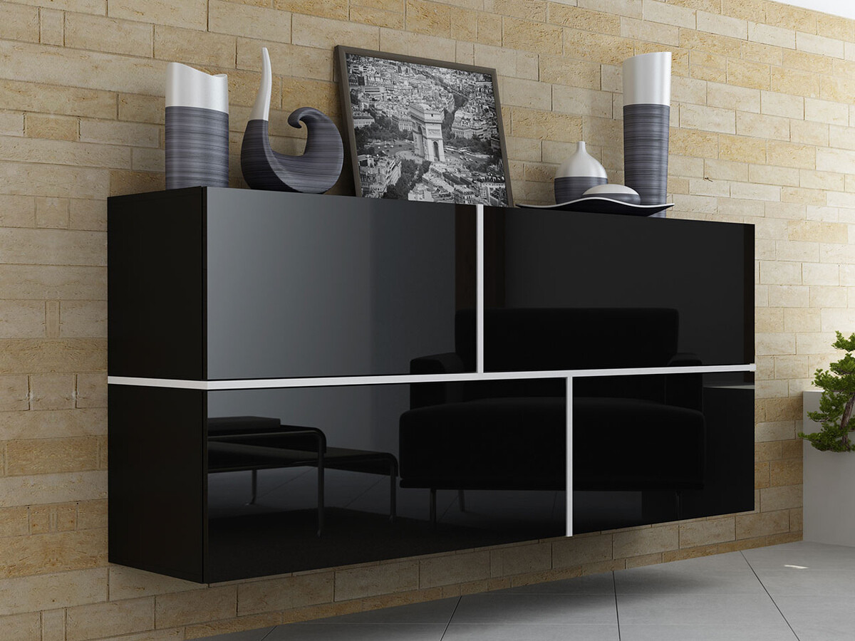 Zidni ormarić Charlotte 100 (Crna + Sjajno crna + Bijela)