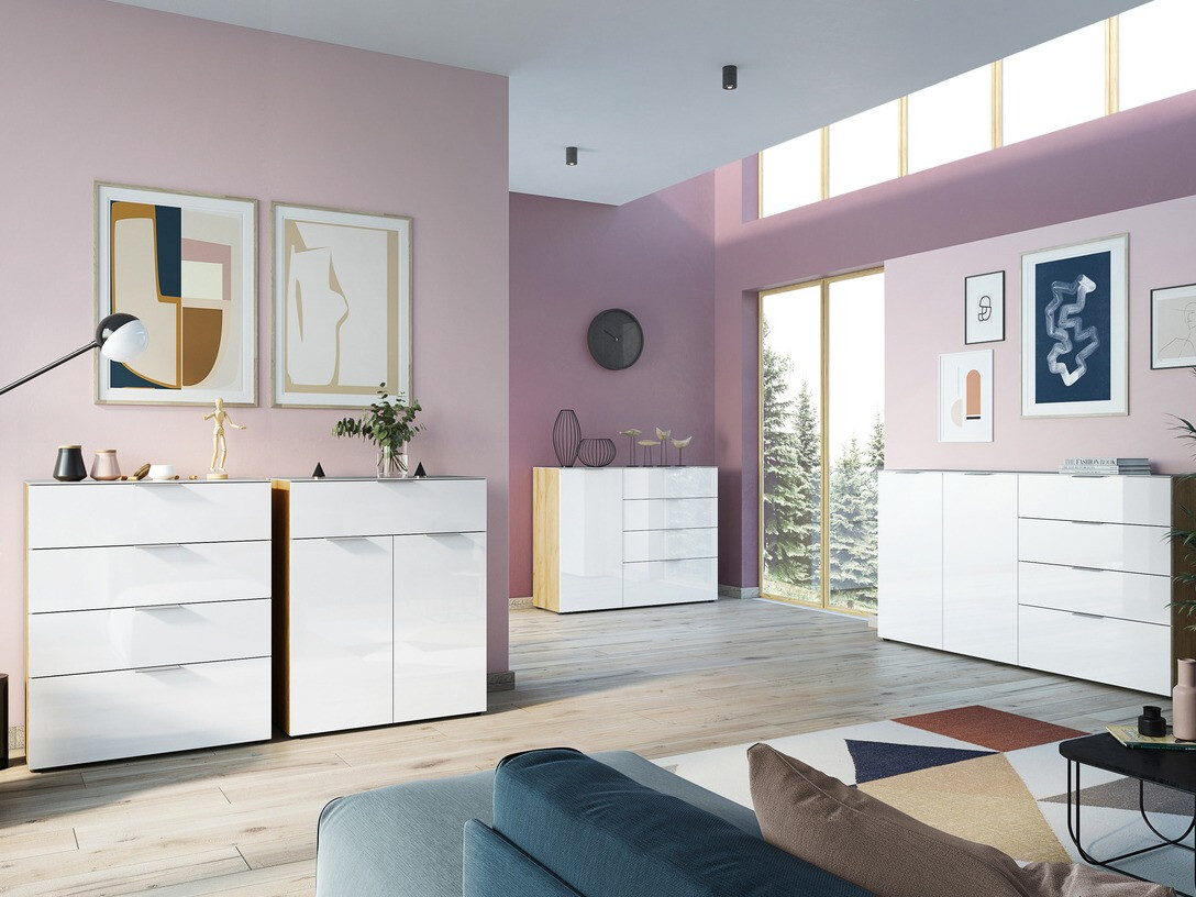 Komoda Sacramento 301 (Navarra hrast + Sjajno bijela)