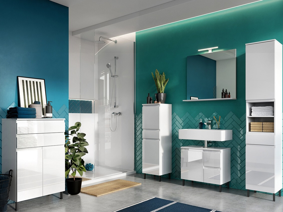 Samostojeći kupaonski ormarić Talmira 104 (Bijela + Sjajno bijela)