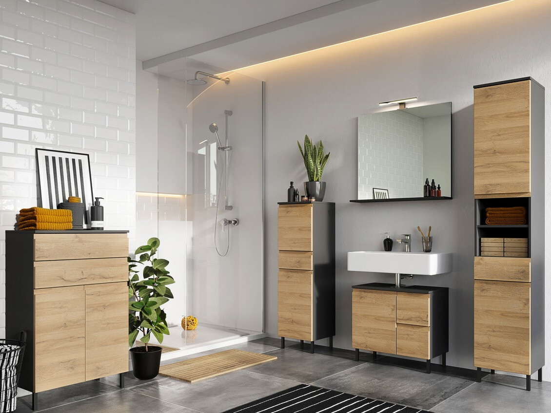 Samostojeći kupaonski ormarić Talmira 104 (Grafit + Hrast Grandson)