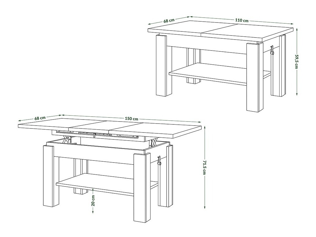 Transformirajući stolić za kavu Glendale 100 (Boja betona + Crna)