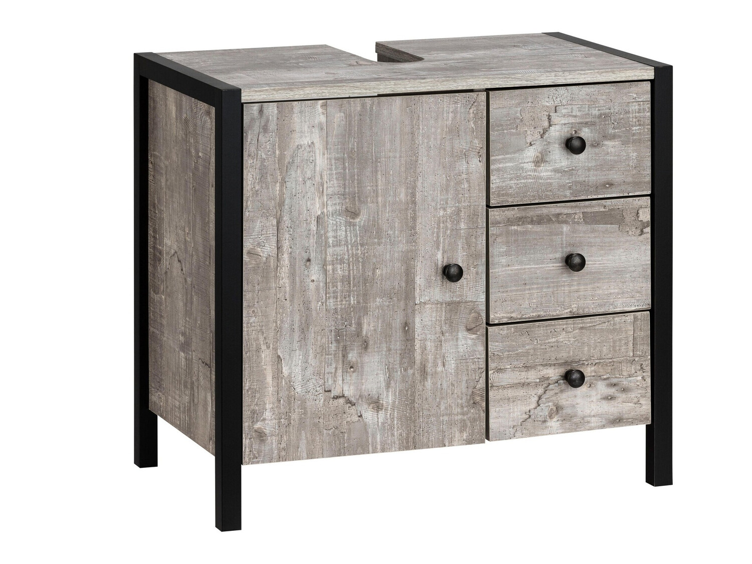 Samostojeći kupaonski ormarić za umivaonik Larnovo 105 (Sivi hrast + Crna)