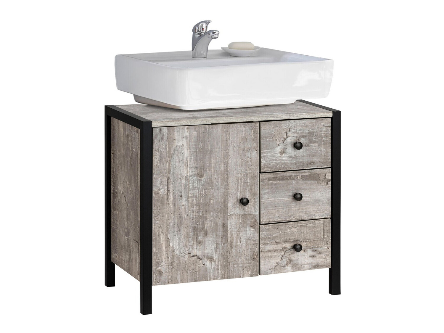 Samostojeći kupaonski ormarić za umivaonik Larnovo 105 (Sivi hrast + Crna)