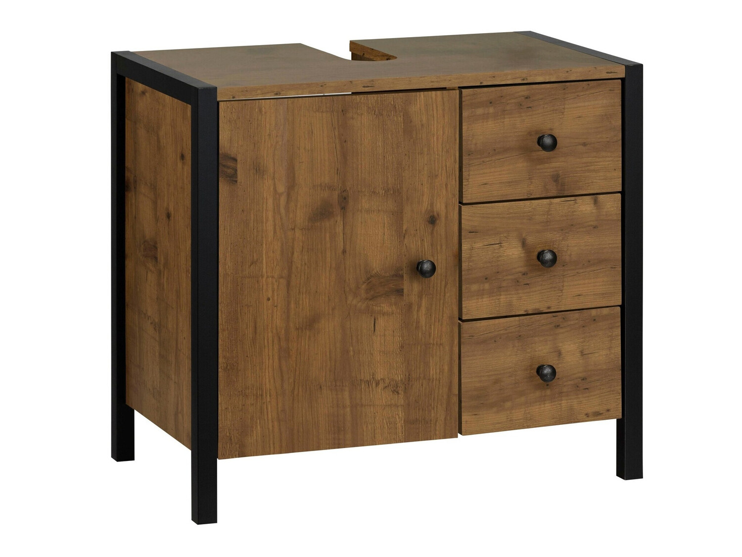 Samostojeći kupaonski ormarić za umivaonik Larnovo 105 (Tamni hrast + Crna)