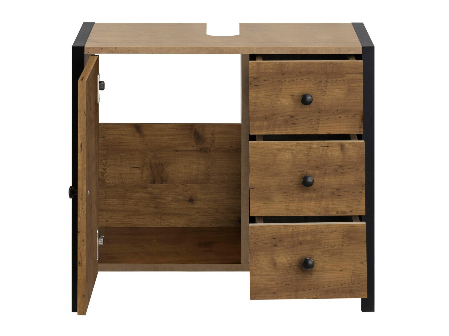 Samostojeći kupaonski ormarić za umivaonik Larnovo 105 (Tamni hrast + Crna)