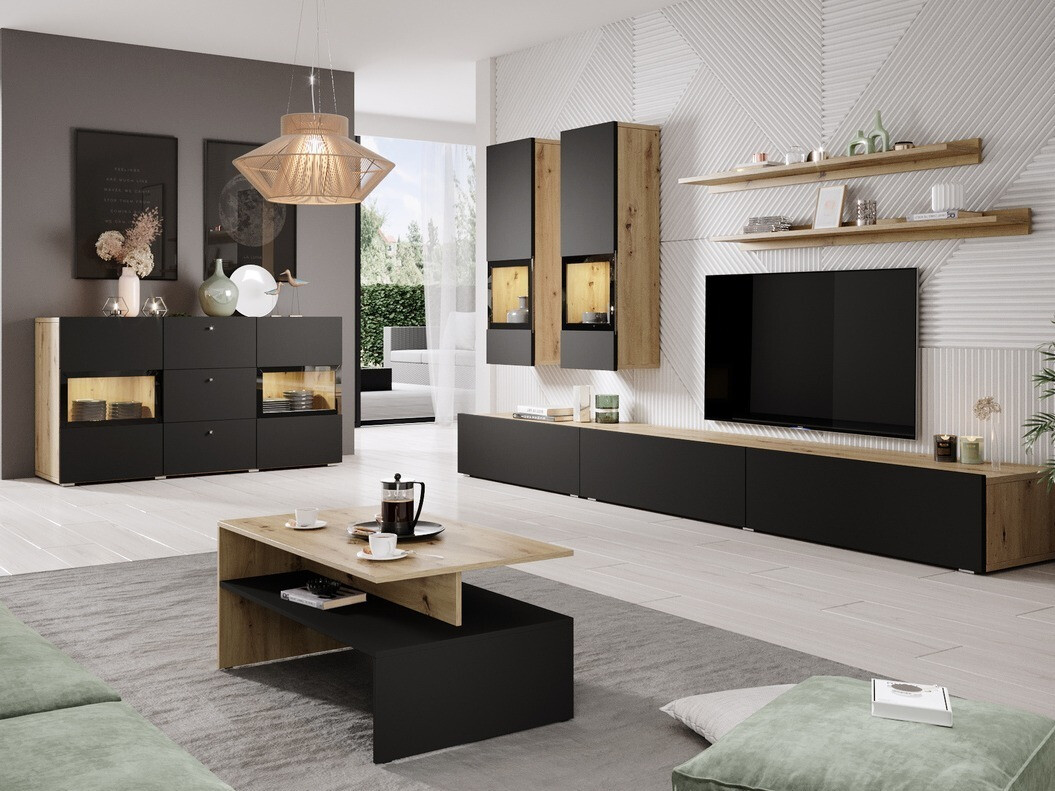 Set za dnevni boravak Serodeu 104 (Hrast Artisan + Mat crna)