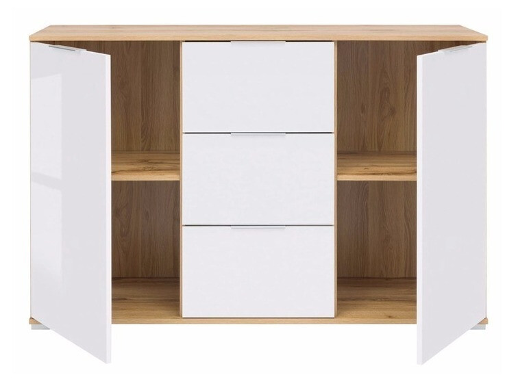 Komoda Tivetra 101 (Hrast Wotan + Sjajno bijela)