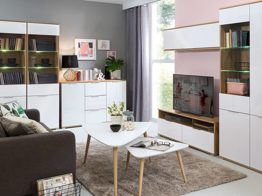 Komoda Tivetra 101 (Hrast Wotan + Sjajno bijela)