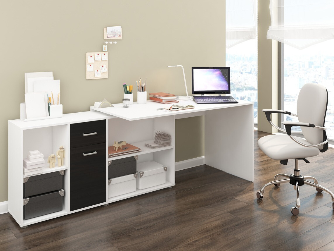 Kutni uredski stol Gilroy 113 (Bijela + Sjajno crna)