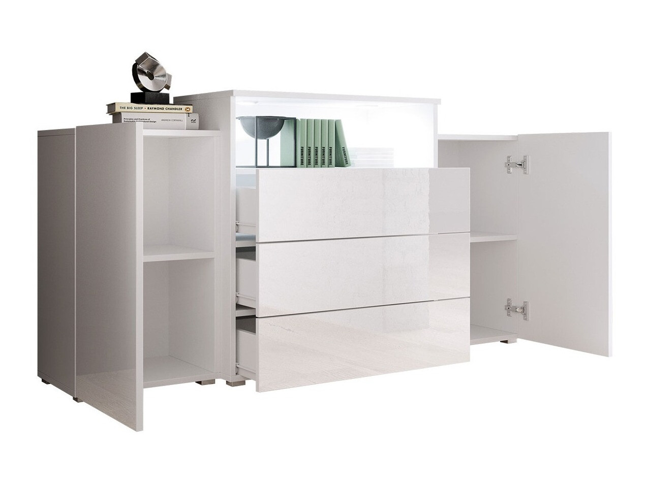 Komoda Sarasota 127 (Hrast Wotan + Sjajno bijela)