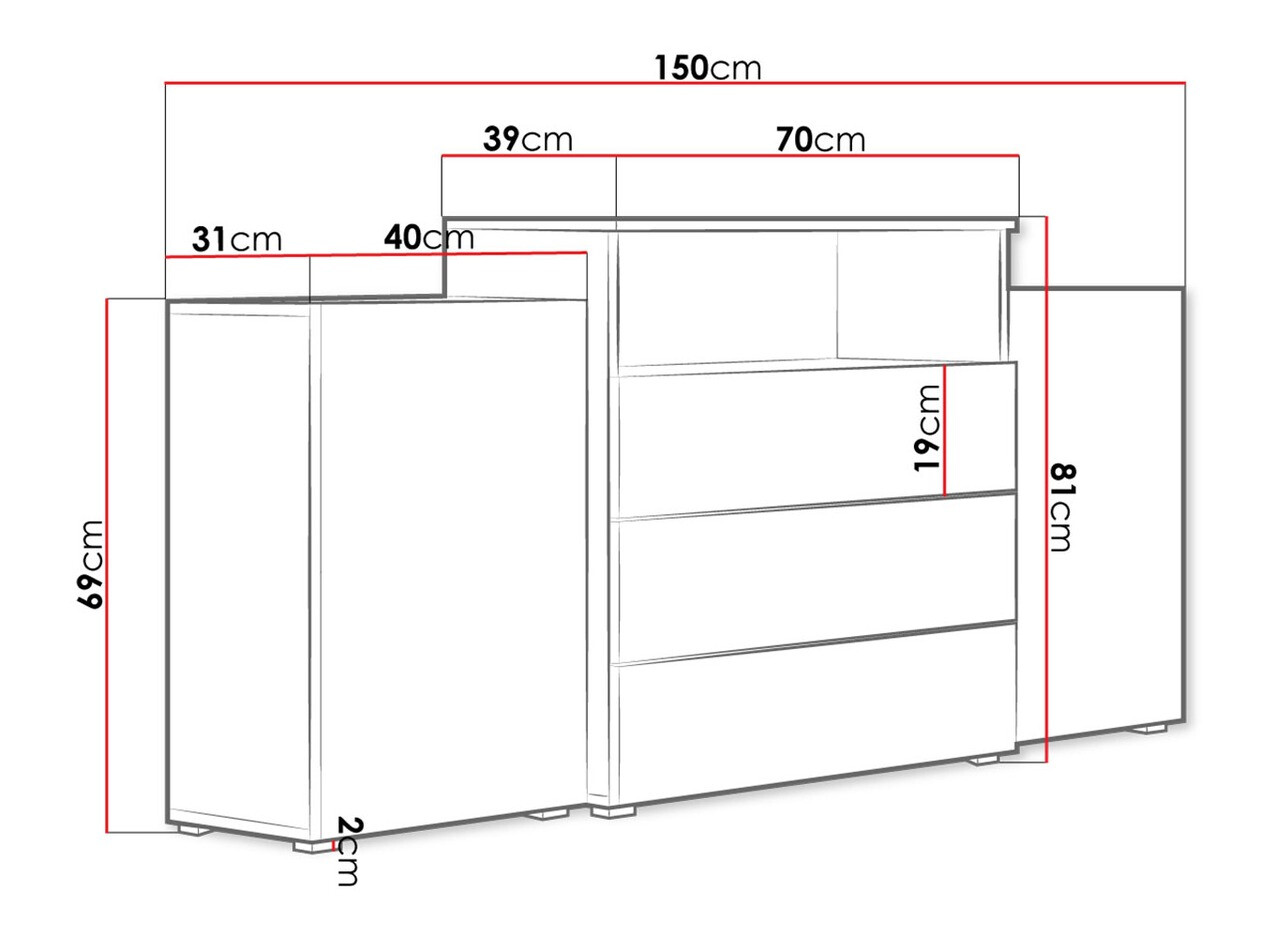 Komoda Sarasota 127 (Hrast Wotan + Sjajno bijela)
