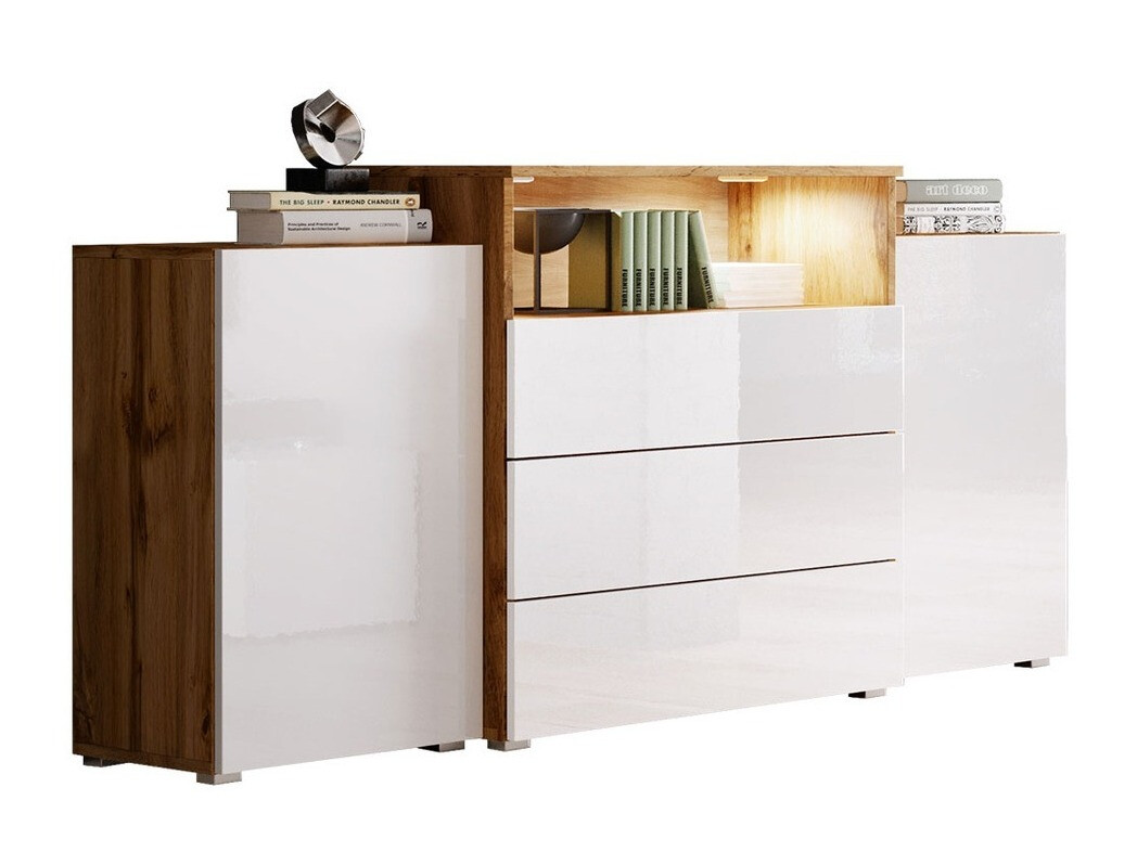 Komoda Sarasota 127 (Hrast Wotan + Sjajno bijela)