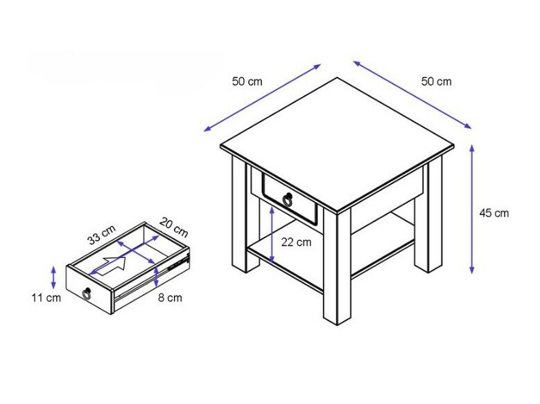 Pomoćni stolić Denton 121 (Bijela + Sivi hrast)