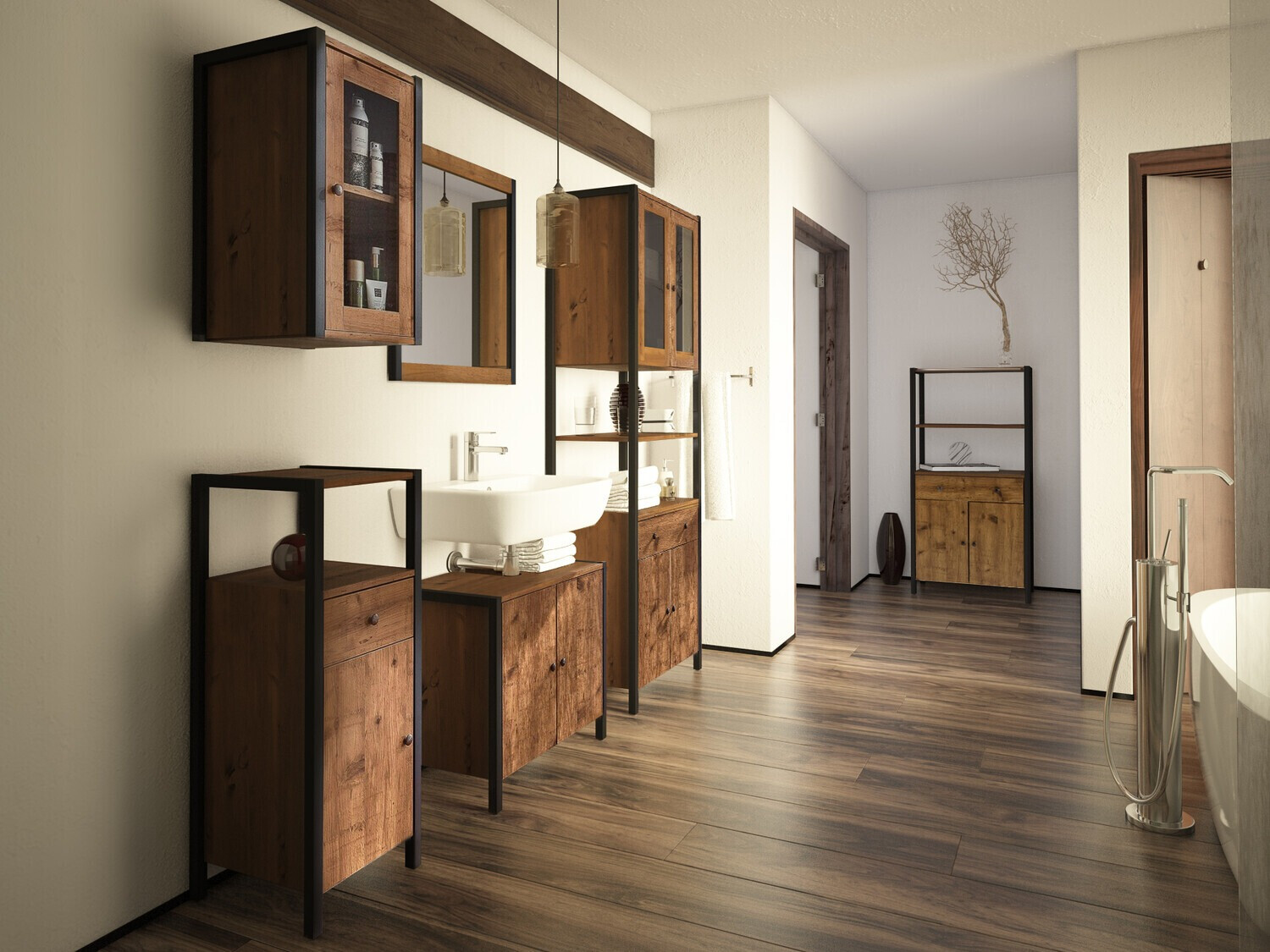 Zidni ormarić Larnovo 118 (Crna + Tamni hrast)