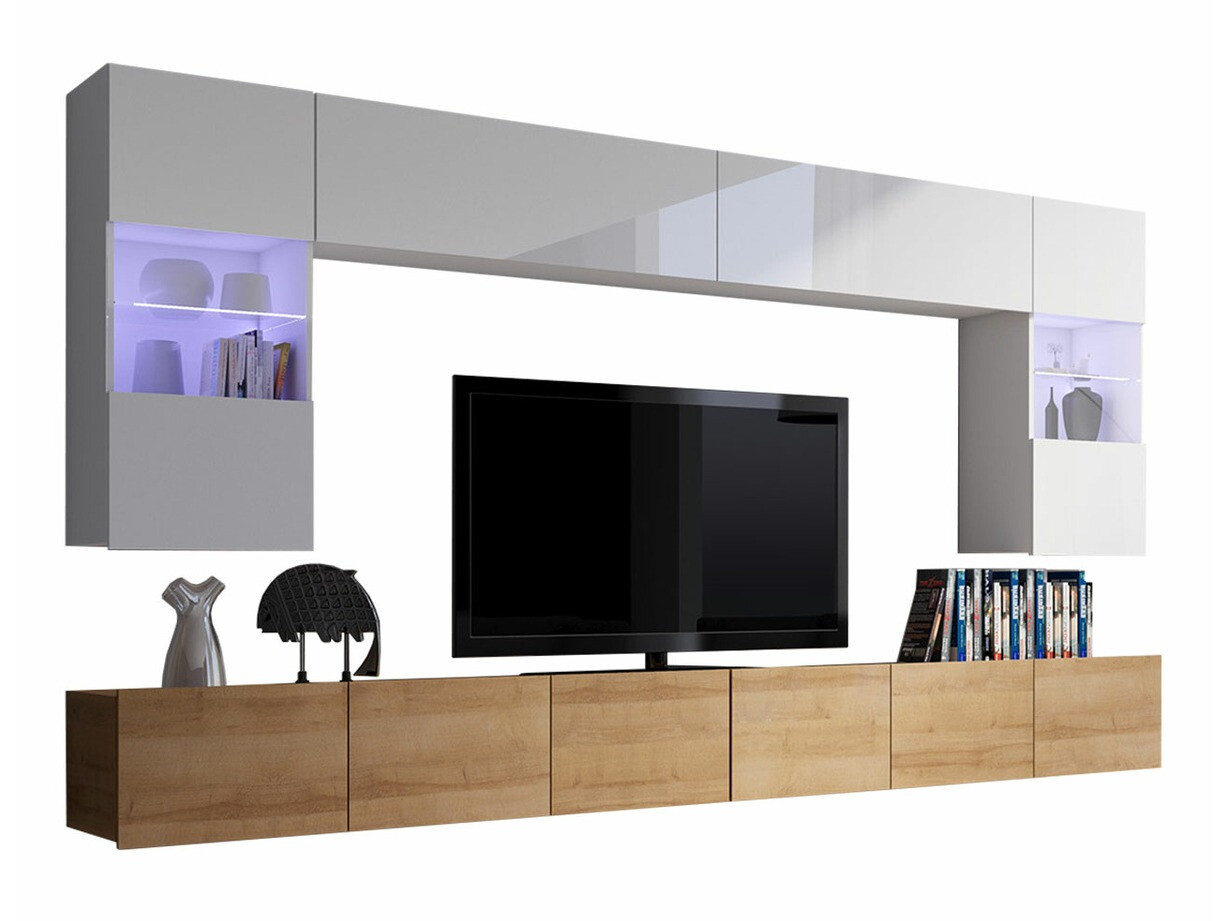 Set za dnevni boravak Tivdalu 105 (Zlatni hrast + Bijela + Sjajno bijela)