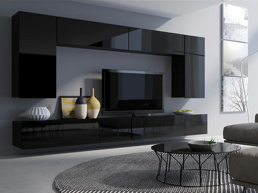 Set za dnevni boravak Tivdalu 135 (Crna + Sjajno crna)